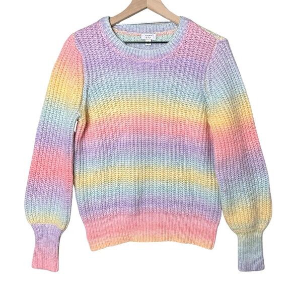 Crown & Ivy Crew Neck Sweater Rainbow Color Cable Hand Knit Wool Blend Size L - Picture 1 of 8